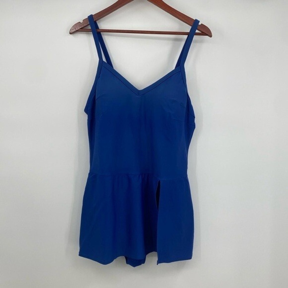 Swim by Cacique One Piece Swimsuit Dress Women Sz 18 Blue Skirted Stretch Padded
